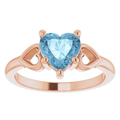 Pompeii3 7mm Blue Topaz Women's Heart Ring in 14k Gold 5.5mm Tall