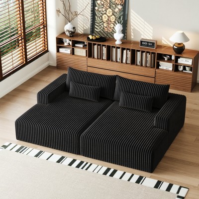 102" Oversized Cloud Sectional Lounge Chaise, Corduroy Reclining Sleeper Sofa Bed, Plush Loveseat Chair, No Assembly, for Living Room & Bedroom