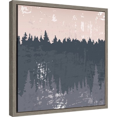 Evening Forest Abstract Landscape Canvas Wall Art in Gray Frame