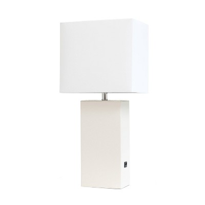 Leather Table Lamp with Fabric Shade White - Elegant Designs