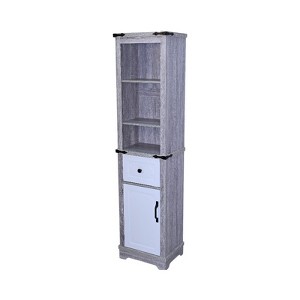 ORRD Narrow Farmhouse Storage Cabinet, Grey & White Tall Linen Tower with Adjustable Shelves & Drawer for Bathroom - 1 of 4