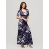 24seven Comfort Apparel Womens Blue Floral Print Elbow Sleeve Casual A Line Maxi Dress - 2 of 4