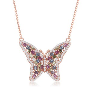 Bella Silver Sterling Silver, Multi-Color Butterfly Necklace - Rose Gold Plated - Rose - 16+2 Inch - 1 of 2