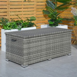 Moda Furnishings 260 Gallon Patio Outdoor Wicker Steel Storage Deck Box - 1 of 4
