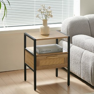 Wooakway 15.75"L 21.26"H 13.78"D Rattan End Table Side Table Nightstand with Adjustable Feet for Living Room Bedroom - 1 of 4