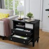 LIVAREEmlen 2-Drawer Farmhouse Nightstand with Charging Station with USB Ports and Outlets Fluted Pilasters Design with Solid Wood Legs, Black - 2 of 4