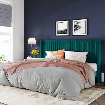 Allewie Bed Platform Frame/Velvet Upholstered Bed Frame with Vertical Channel Tufted Headboard/Strong Wooden Slats/Box Spring Optional