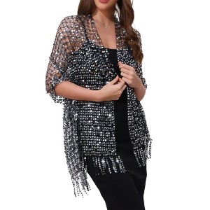 INSPIRE CHIC Women's Sequin Shawls and Wraps for Evening Dresses Fringed Sparkly Scarf 1Pc - 1 of 4