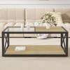 PAGED Rustic Wood Spliced Design Coffee Table with Tempered Glass Top,Industrial Style Tea table Center Table for Living Room,Bedroom - 2 of 4