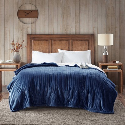 Indigo Queen Heated Plush to Berber Reversible Blanket