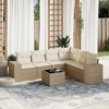 vidaXL 7 Piece Patio Sofa Set with Cushions Poly Rattan - Beige and Cream With Table - 2 of 4