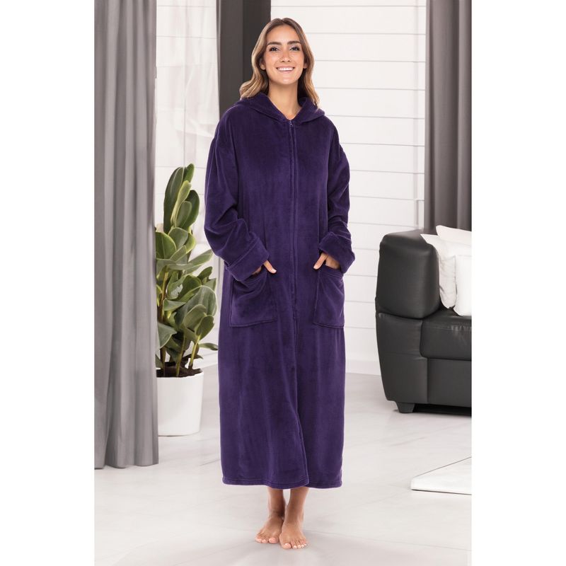 Women's Zip Up Fleece Robe with Hood, Soft Warm Plush Oversized Zipper Hooded Bathrobe, 4 of 6