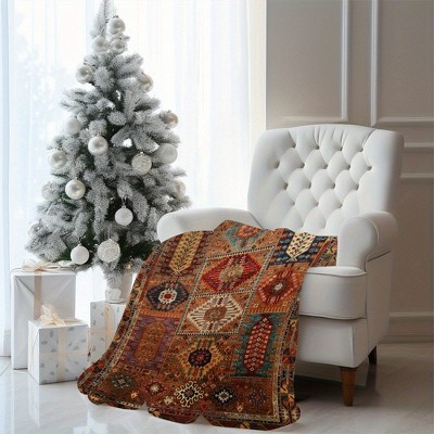 Bohemian Flannel Blanket, Rustic Style All-Season Sofa Throw, Cozy Home Decor Gift, Throw Blanket for Couch, Soft Texture