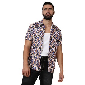 Campus Sutra Men Men's Sienna Brown & Indigo Blue Bohemian Shirt - 1 of 3