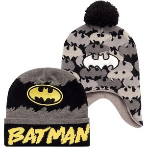 DC Comics Batman Boys Winter Hat - 2 Pack Beanie, and Pom Pom Beanie  with Ear Flaps, Kids Age 4-7 - 1 of 4