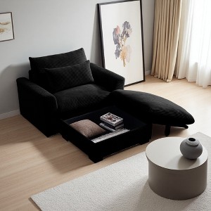 Modular Corduroy Sofa with Storage Ottoman & Deep Seat - 1 of 4