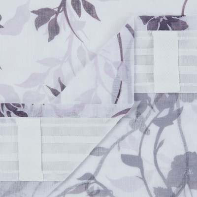 Aubergine Floral Sheer Polyester Window Curtain Panels, 52 x 96 in