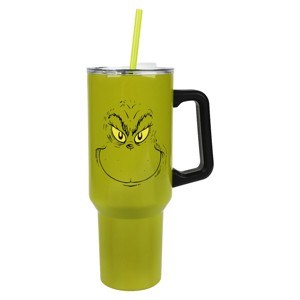Grinch Grinning Face 40 Oz Green Stainless Steel Tumbler With Handle - 1 of 4