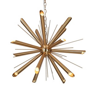 LNC Dgllnch 15-Lights 26" Gold Mid-Century Modern Sputnik  Integrated LED Chandelier, Polished Gold - 1 of 4