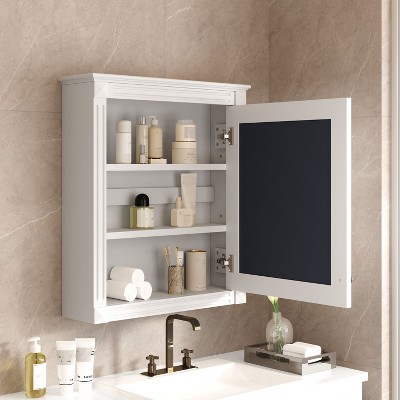 NicBex 24" x 27" Bathroom Storage Wall Cabinet with Mirror with Mirror, Medicine Cabinet with Height Adjustable Shelf, White