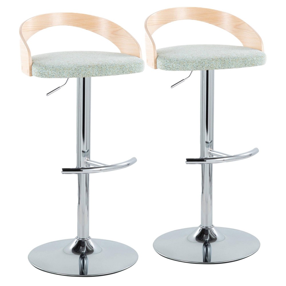 Photos - Chair Set of 2 Grotto Adjustable Barstools Natural/Green - LumiSource