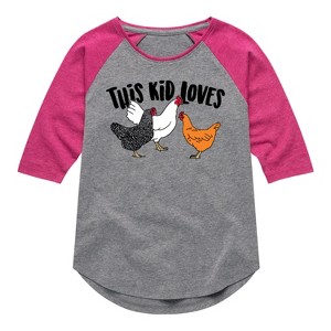 Girls' - Instant Message - This Kid Loves Chickens Shirt Tail Raglan Graphic T-shirt - 1 of 4