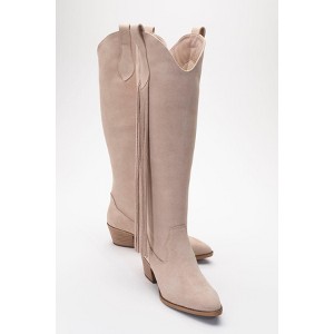 Rios - Beige Suede Leather Fringe Knee High Boot (Women) beige 7 Forever & Always Shoes - 1 of 4