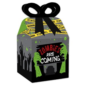 Big Dot of Happiness Zombie Zone - Square Favor Gift Boxes - Halloween or Birthday Zombie Crawl Party Bow Boxes - Set of 12 - 1 of 4