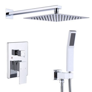 Aghana Digitals Wall-Mounted Chrome Shower System with 12" Rectangle Stainless Steel Rainfall Head, - 1 of 4