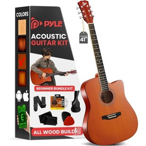 Pyle 41" Acoustic Guitar Kit, Hand-Crafted, Brown Glossy - 1 of 4