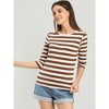 INSPIRE CHIC Women's Elbow Sleeves Boat Slim Fit Casual Stripe Animal Print Multi Floral Pattern T-Shirt - 2 of 4
