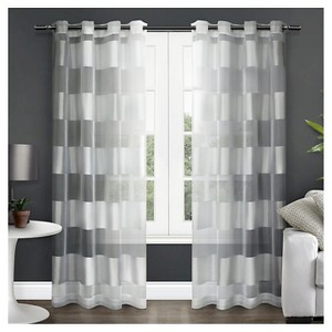 Set of 2 Navaro Striped Sheer Grommet Top Window Curtain Panels White Exclusive Home - 1 of 3