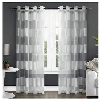 Set of 2 Navaro Striped Sheer Grommet Top Window Curtain Panels White Exclusive Home