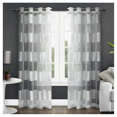 Set Of 2 Navaro Striped Sheer Grommet Top Window Curtain Panels White  Exclusive Home : Target