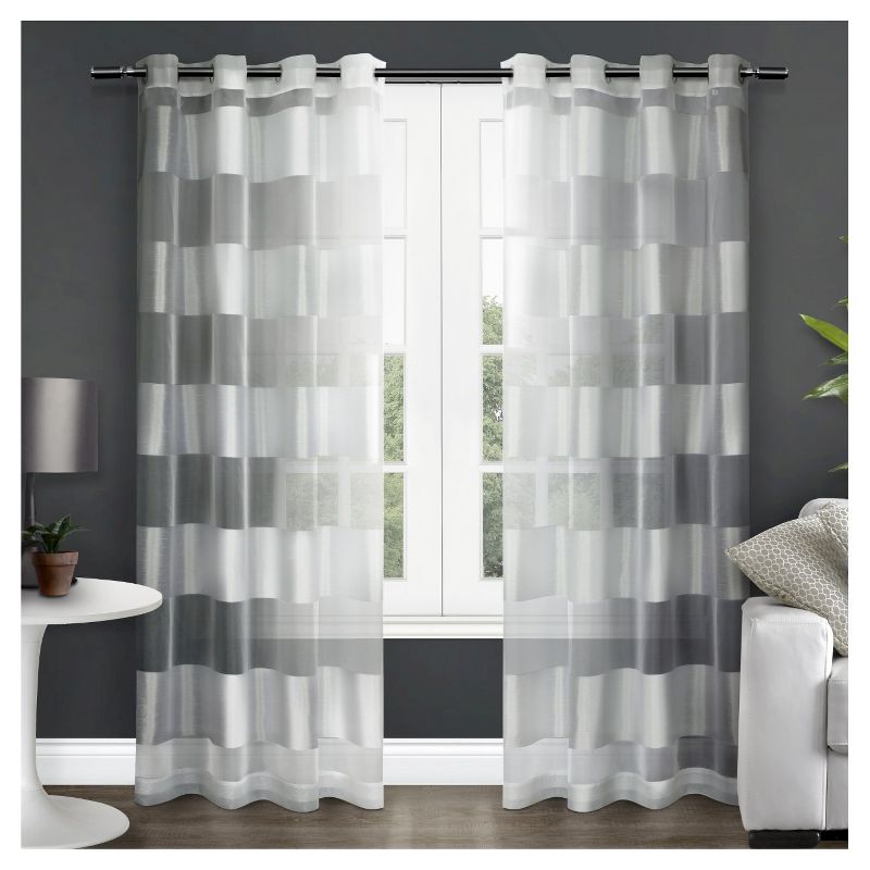 Set of 2 Navaro Striped Sheer Grommet Top Window Curtain Panels White Exclusive Home, 1 of 6