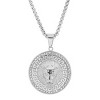 Steeltime Men's stainless steel and simulated diamonds round lion head pendant with greek key accents. Color Options: Silver, Gold - 2 of 4
