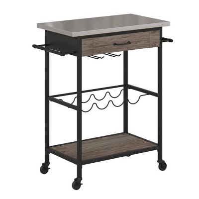 Nora Multifunctional Kitchen Cart Stainless Steel and Black Metal - Novogratz