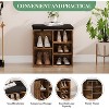 Shoe Bench with Padded Seat, Shoe Storage Bench w/Adjustable Shelves & Side Pockets, 5 Cubes Storage Organizer for Entryway, Porch, Mudroom - 3 of 4