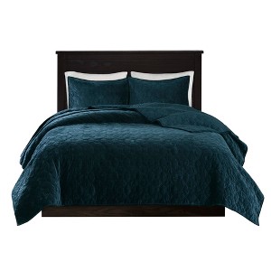 Gulches King/Cal King 3 Piece Velvet Quilt Set Teal - 1 of 4