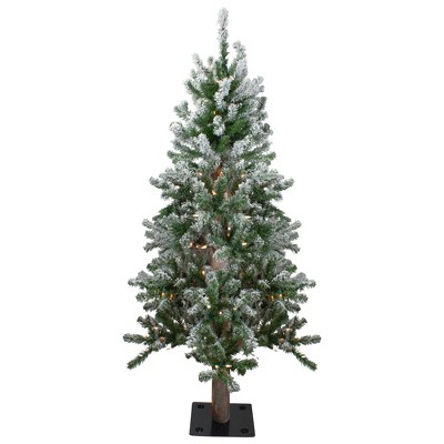 Northlight 4ft Pre-Lit Flocked Alpine Artificial Christmas Tree, Clear Lights