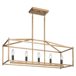 LNC  Carson 5-Light 30" Modern Rectangle Large Chandelier, Antique Brass and Black - 1 of 4