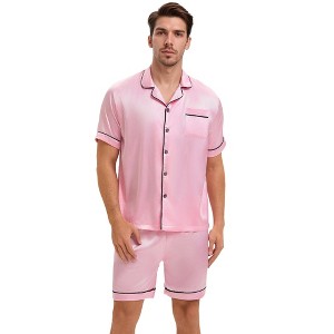 INSPIRE CHIC Men's Satin Sleepwear Short Sleeve Nightwear Shorts Summer Pajamas Set 2 Pieces - 1 of 4