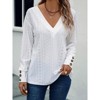 Women Blouse V-Neck Long Sleeve Button Hollow Lace Shirt - 2 of 4