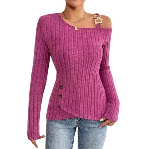 Coolmee Women's Long Sleeve Sweater One off Shoulder Lightweight Casual Tunic Top - 1 of 4