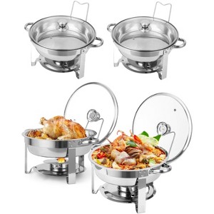 GustoWave 5QT Chafing Dishes for Buffet, Round Stainless Steel Food Warmers with Glass Lids, for Parties, Catering, 2 Set - 1 of 4