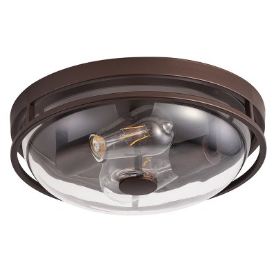 Dewdrop Farmhouse Flush Mount Ceiling Light Rustic Bronze Metal Frame with Clear Glass Shade for Bedroom Hallway