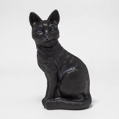 18" BLACK CAT SCULPTURE READY TO ATTACK ILLUMINATED LIGHT ATTACHED TO TAIL 