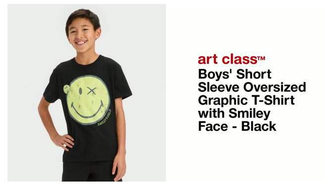 Boys' Short Sleeve Oversized Graphic T-Shirt with Smiley Face - art class™ Black, 2 of 5, play video