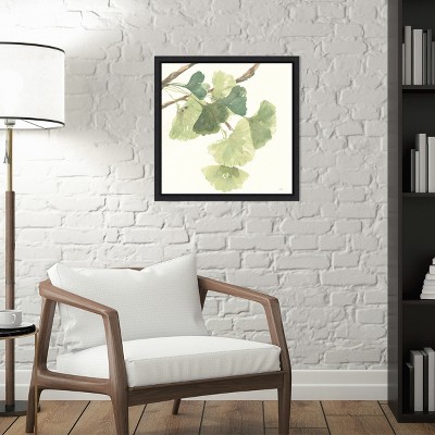 Gingko Leaves Light Green Canvas Print with Black Frame