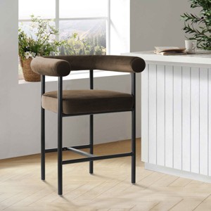 Velvet Counter Height Stool with Back and Arms, 1-Pack Modern Upholstered Bar Chair with Wide Seat for Kitchen Island or Home Bar-Maison Boucle - 1 of 4